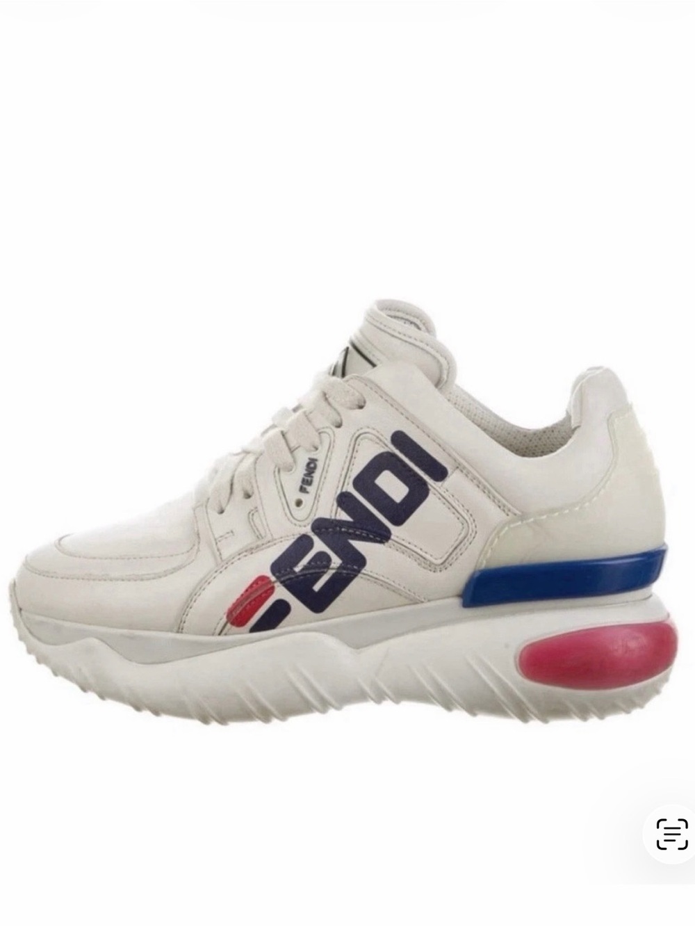 Fendi Kids White Sneakers with Navy & Pink Accents